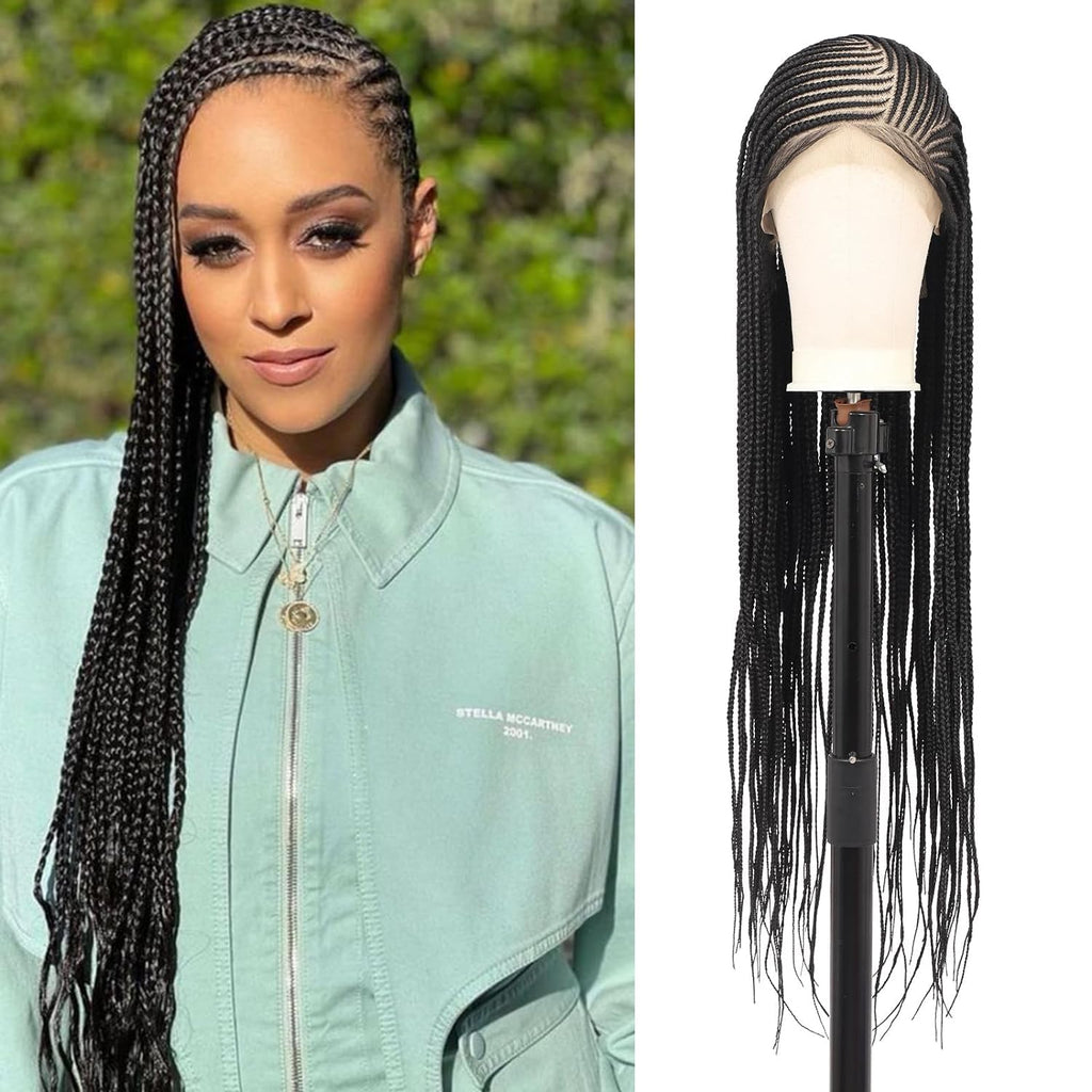 13X8 HD Lace Front Cornrow Braided Wigs Leomonde Box Braid Wig with Baby Hair 36 Inch Long Black Braided Hair Wig for Women