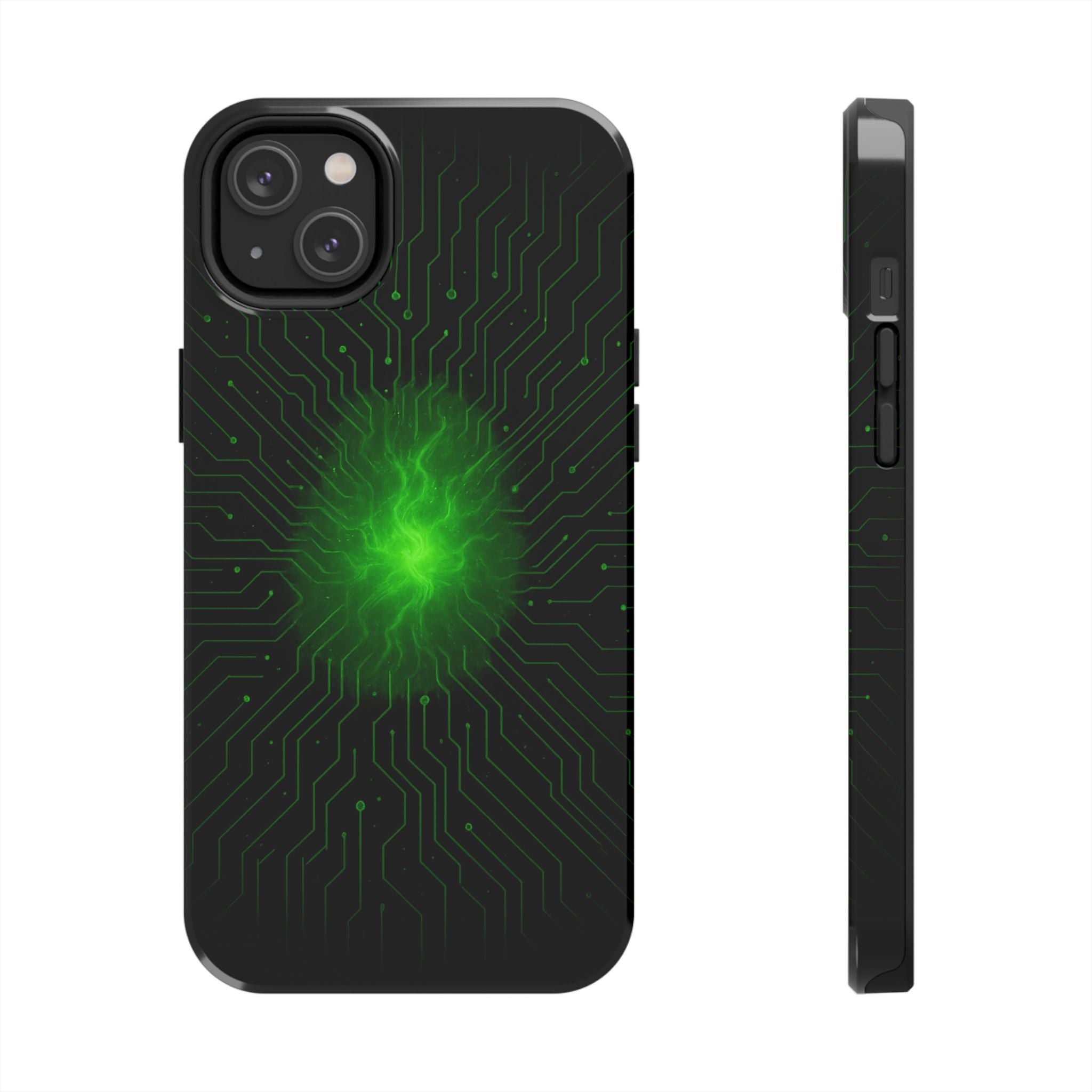 Tough Phone Case — Neon Green Energy Circuit Design