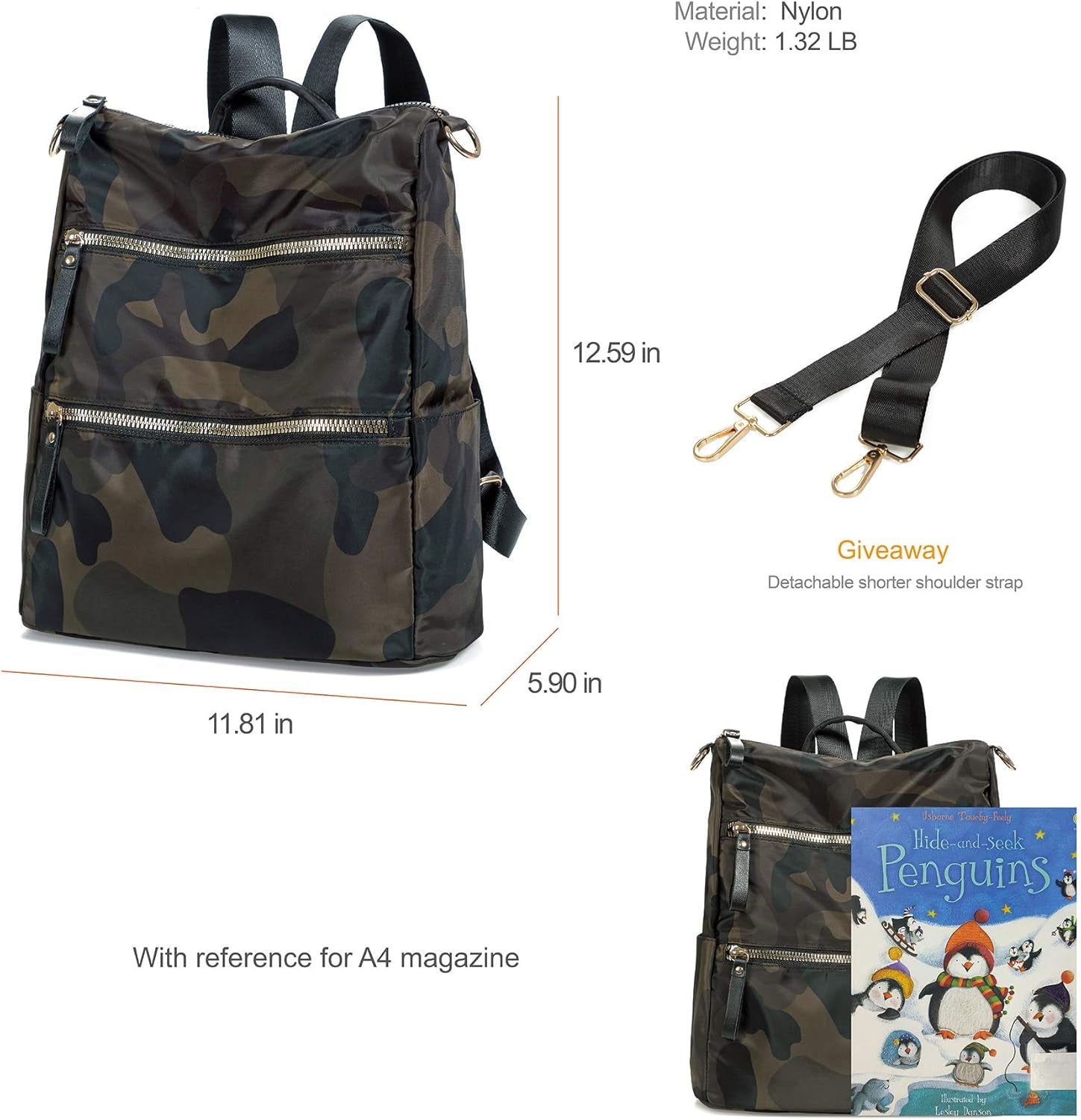 Women Nylon Backpack Purse Handbags and Shoulder Bag College Bookbags anti Theft Travel Purses Casual Daypack