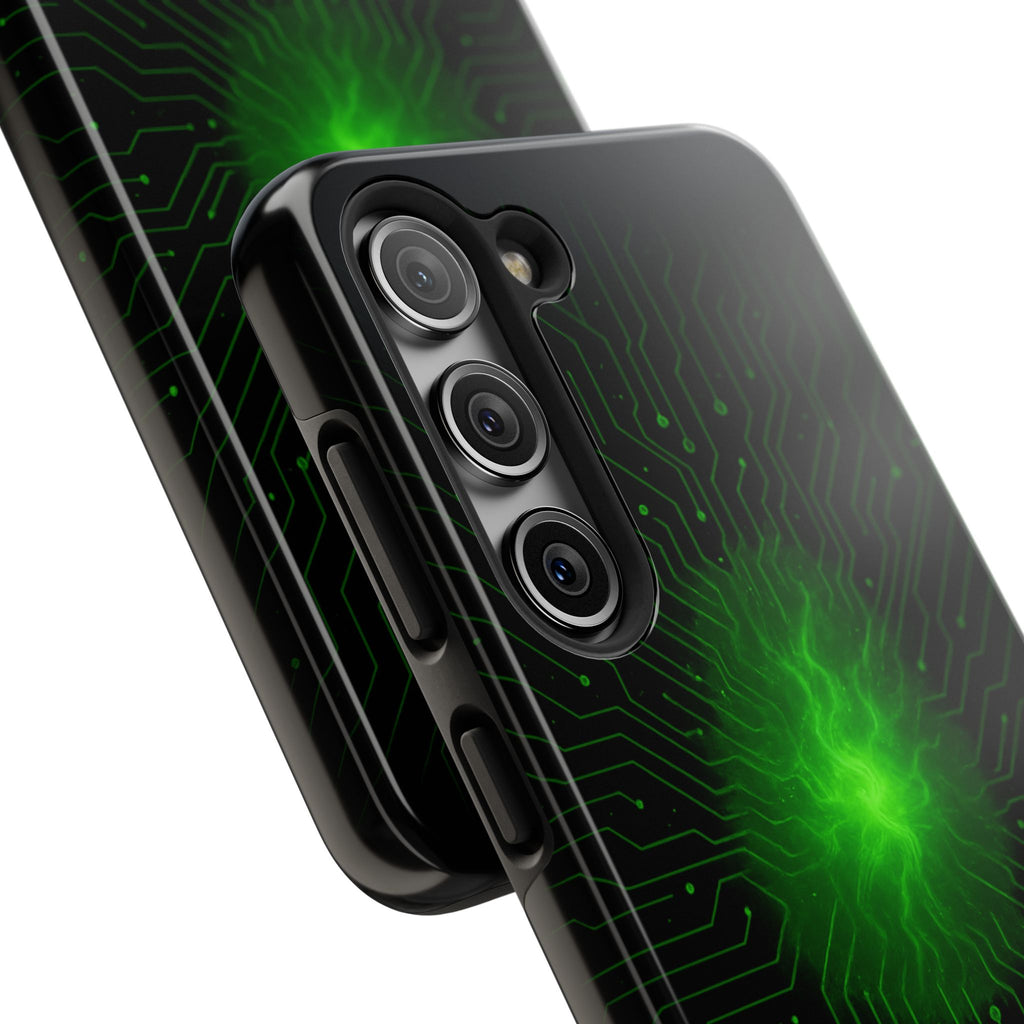 Tough Phone Case — Neon Green Energy Circuit Design