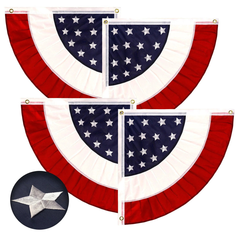 2 Pack: USA Pleated Fan Flag 3X3 Feet Star Center Quarter Circle Embroidered Polyester Stars and Stripes