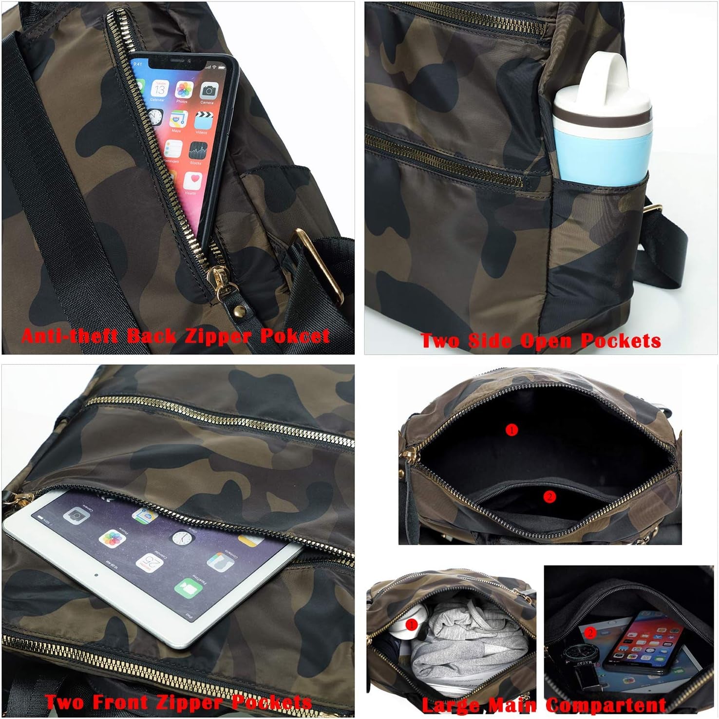 Women Nylon Backpack Purse Handbags and Shoulder Bag College Bookbags anti Theft Travel Purses Casual Daypack