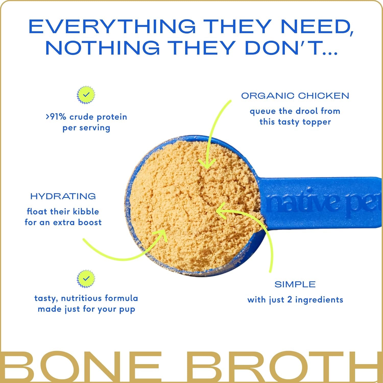 Bone Broth for Dogs and Cats - Chicken Bone Broth Powder Dog Food Toppers for Picky Eaters - Provides Extra Nutrition for Joint Strength, Immune Support & Heart Health - 96 Scoops