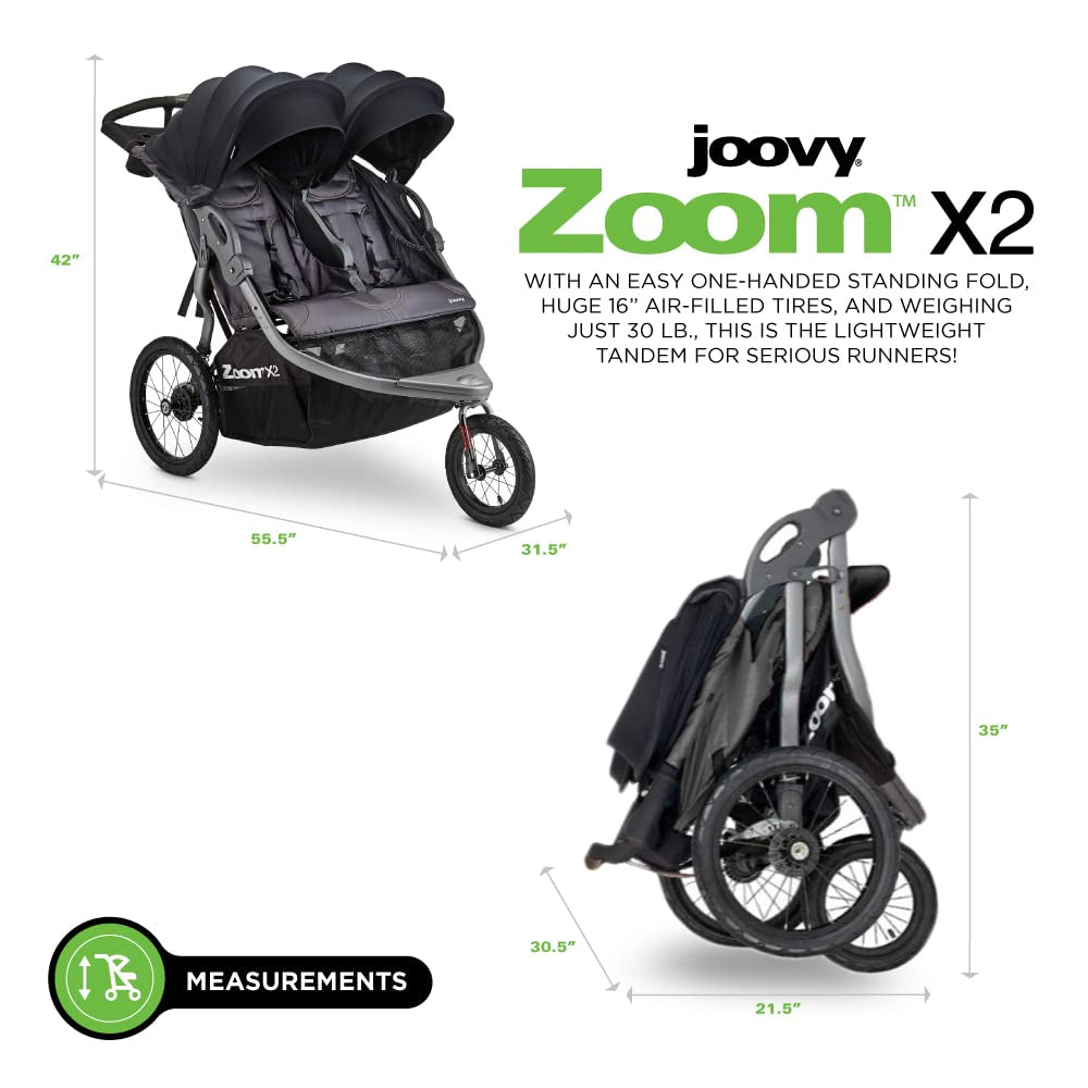 Zoom X2 Lightweight Performance Double Jogging Stroller Featuring Extra-Large Pneumatic Tires with Air Pump Included, Locking and Swiveling Front Tire, and Easy One-Handed Fold, Forged Iron
