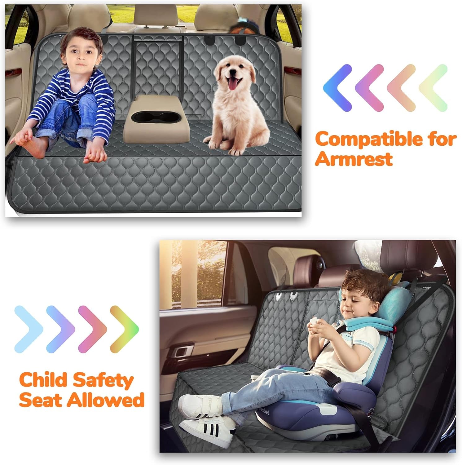 Waterproof Dog Car Seat Cover for Back Seat - Scratch Proof & Nonslip Backing & Bench Seat Cover, Quilted, Padded, Durable Pet Seat Protector for Cars Trucks and Suvs