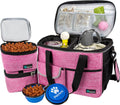 Dog Travel Bag, Travel Pet Bag Organizer, Dog Food Travel Bag with Food Container and Bowls, Dog Travel Supplies Gift Accessories for Weekend Camping, Dog Cat Diaper Bag (Pink, Medium)