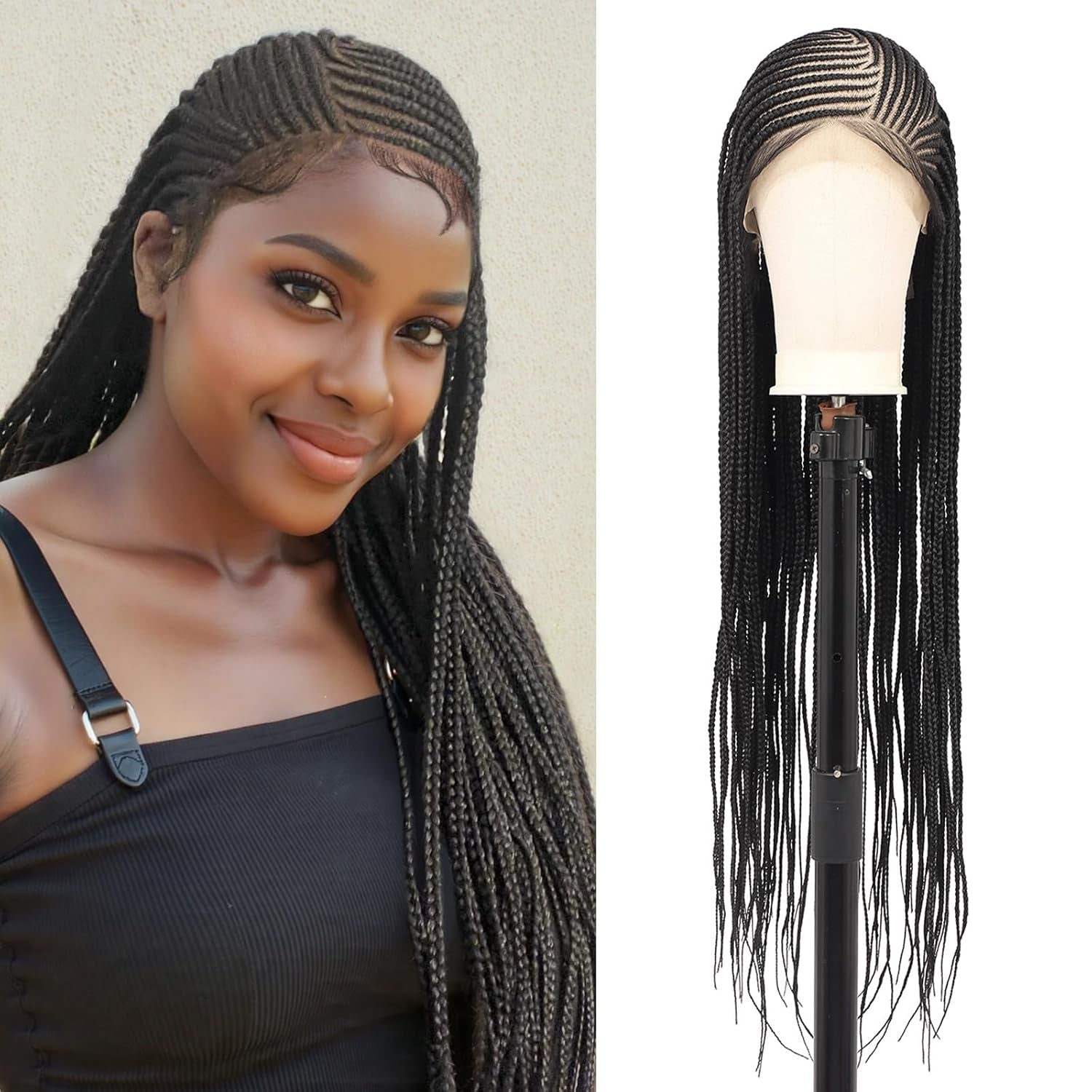 13X8 HD Lace Front Cornrow Braided Wigs Leomonde Box Braid Wig with Baby Hair 36 Inch Long Black Braided Hair Wig for Women
