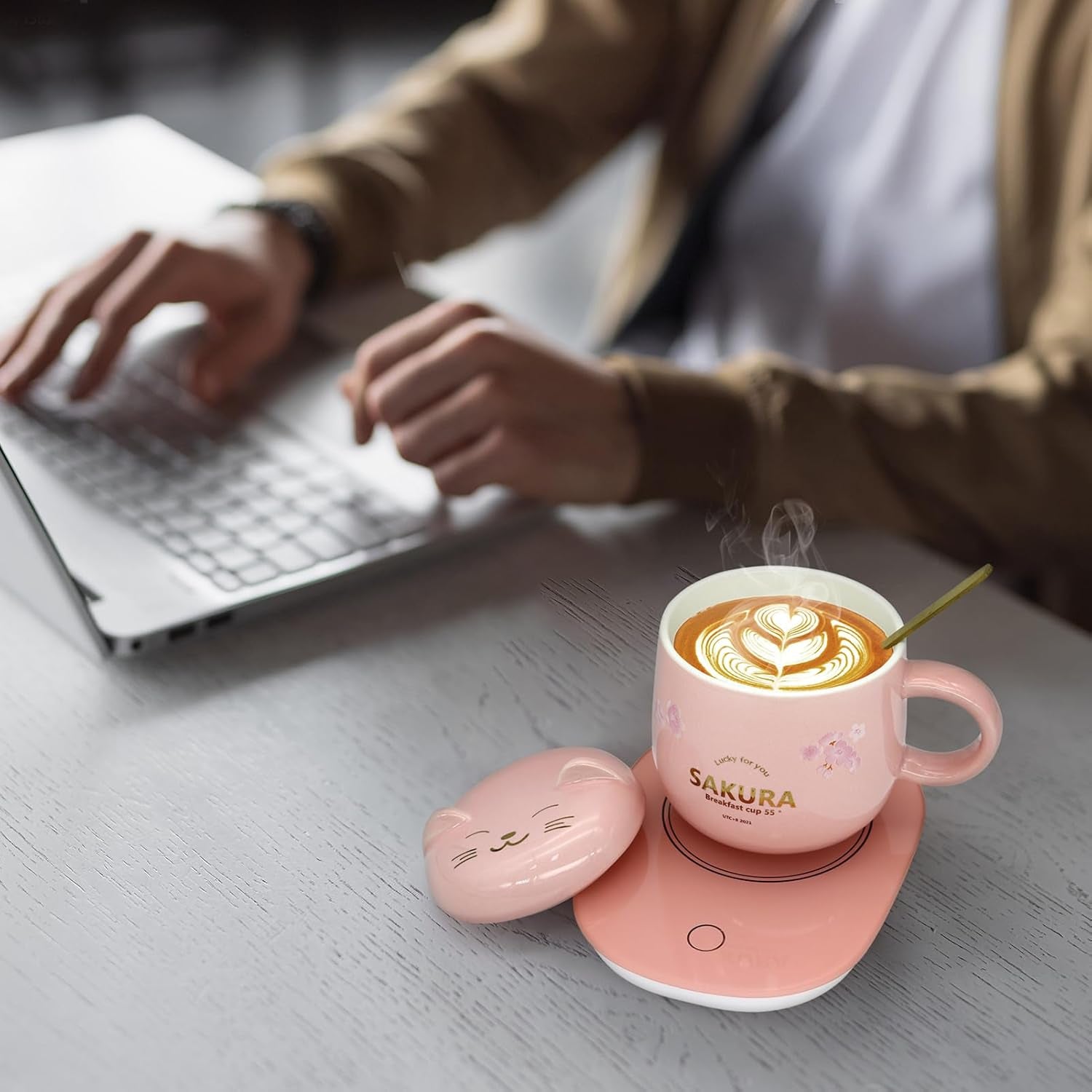 Cute Cat Mug Warmer - Pink Coffee Cup Warmer with Gift Box