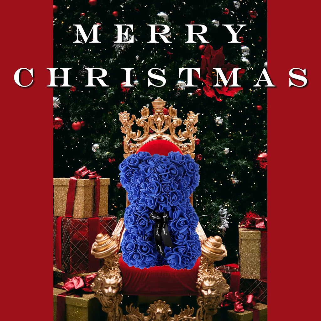 Blue Rose Bear Anniversary Flowers Gift for Her, Anniversary Rose Gifts for Wife Flower Bear, Rose Teddy Bear with Box Lights Necklace Balloon Card, Cute Romantic Love Gifts & Decorations