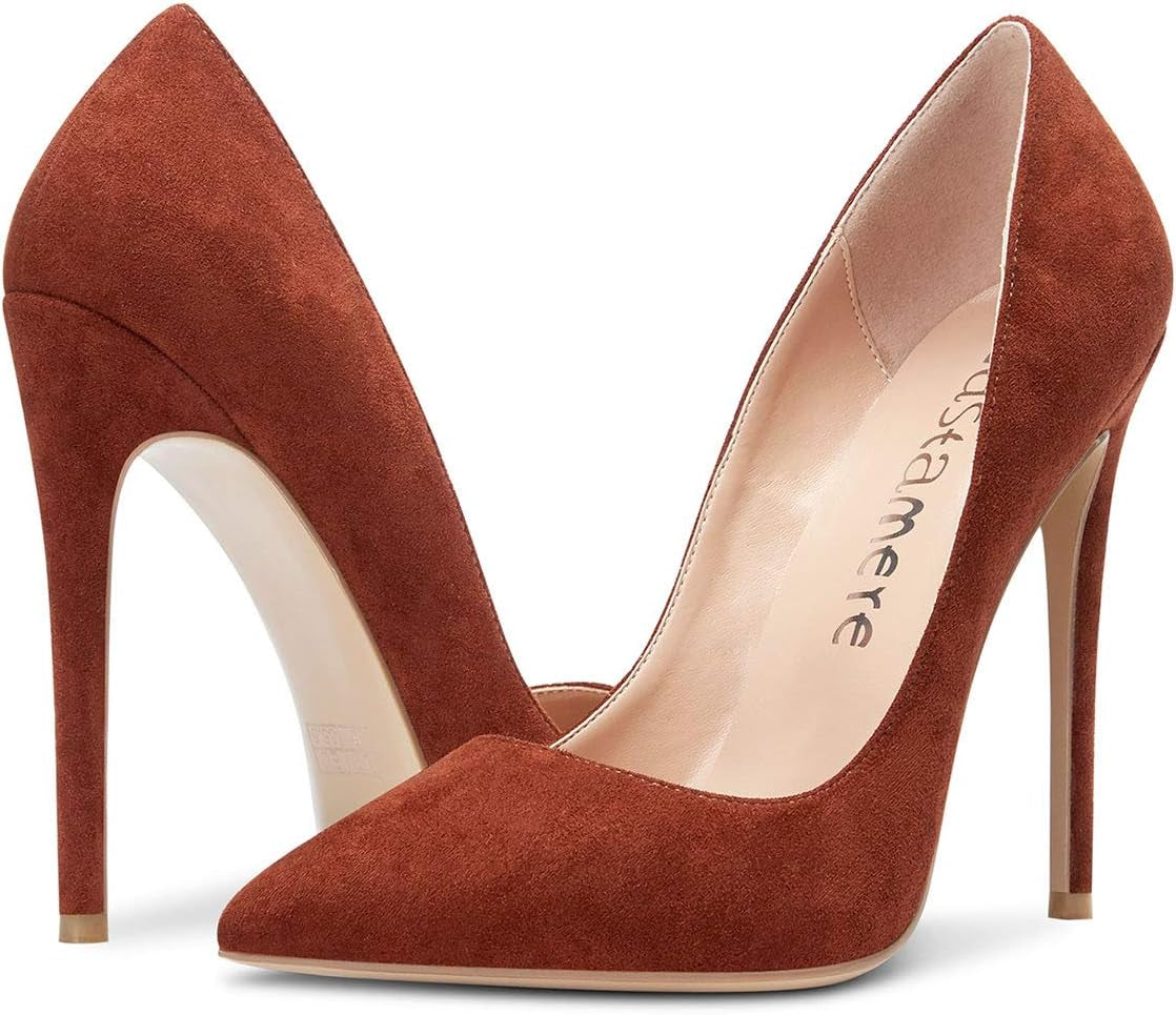 Womens Sky High Heels Basic Pumps Pointed Toe Stilettos 12CM Heel Shoes Brown Suede Shoes 11 M US