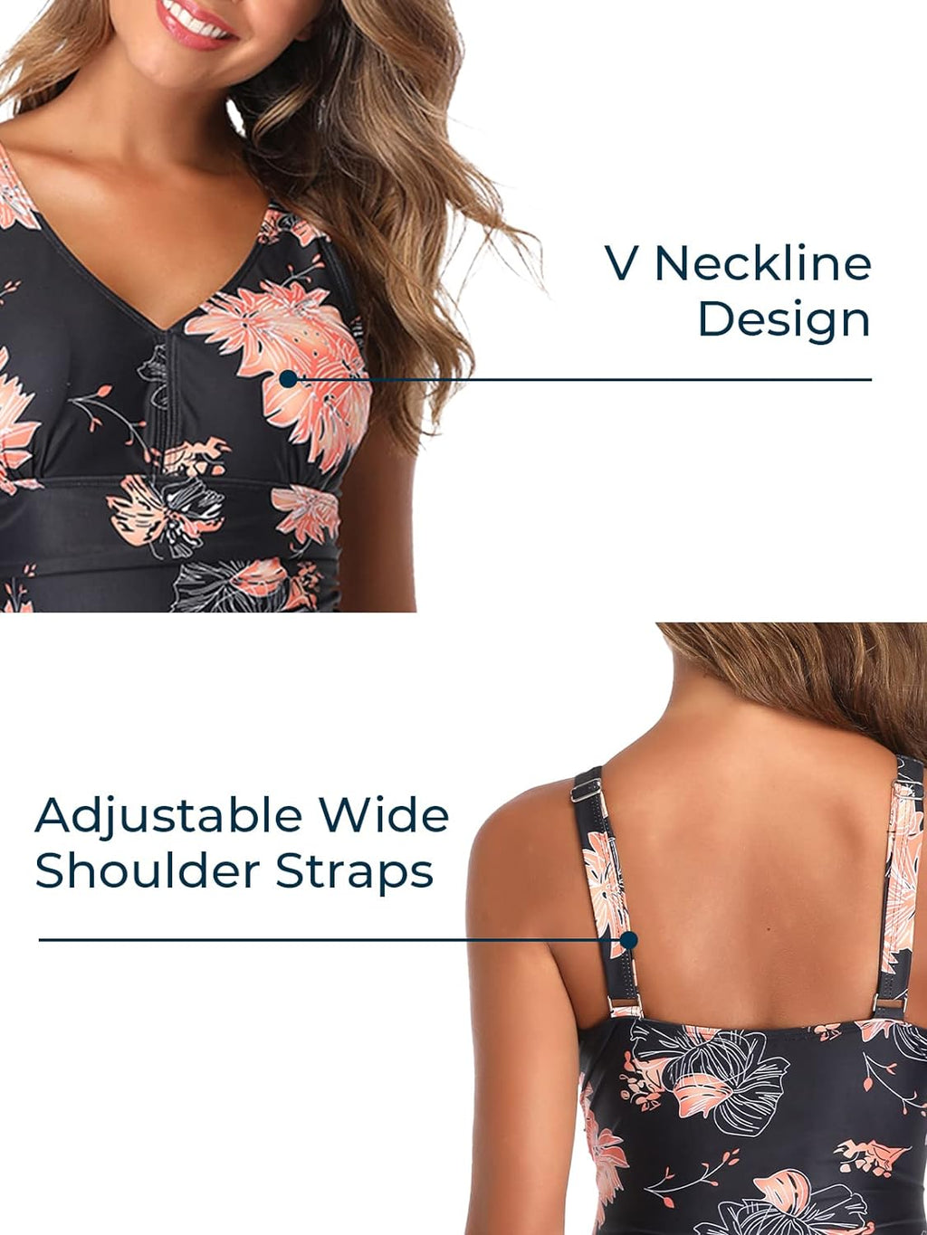 Women'S plus Size Floral Swimdress Tummy Control One Piece Swimsuit Black Flower X-Large