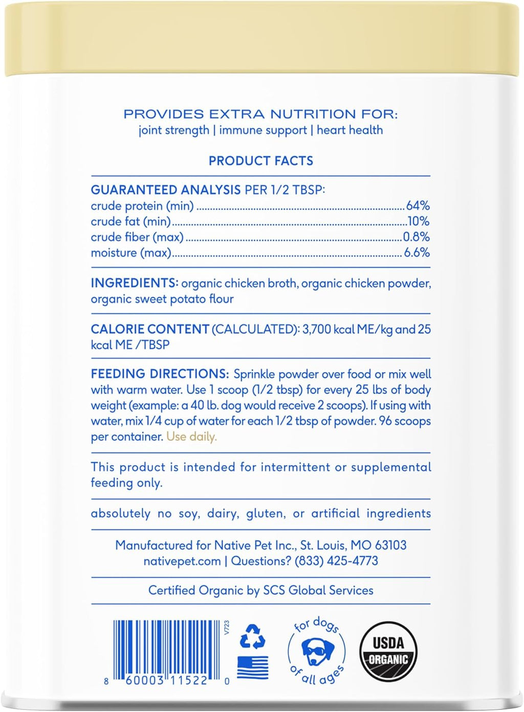 Bone Broth for Dogs and Cats - Chicken Bone Broth Powder Dog Food Toppers for Picky Eaters - Provides Extra Nutrition for Joint Strength, Immune Support & Heart Health - 96 Scoops