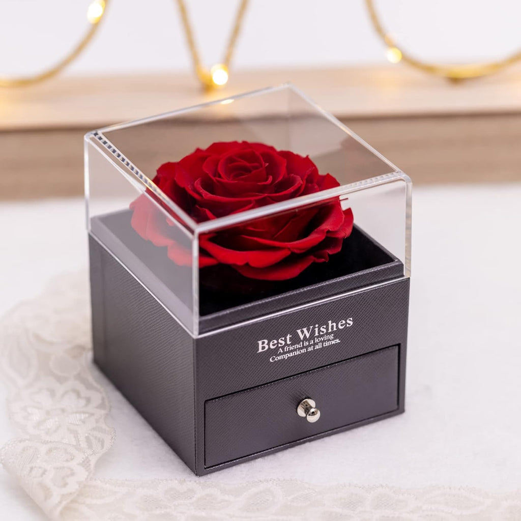 Preserved Real Rose Handmade Eternal Rose with Love You Necklace 100 Languages Gifts for Valentines Day Anniversary Wedding Romantic Gifts for Her