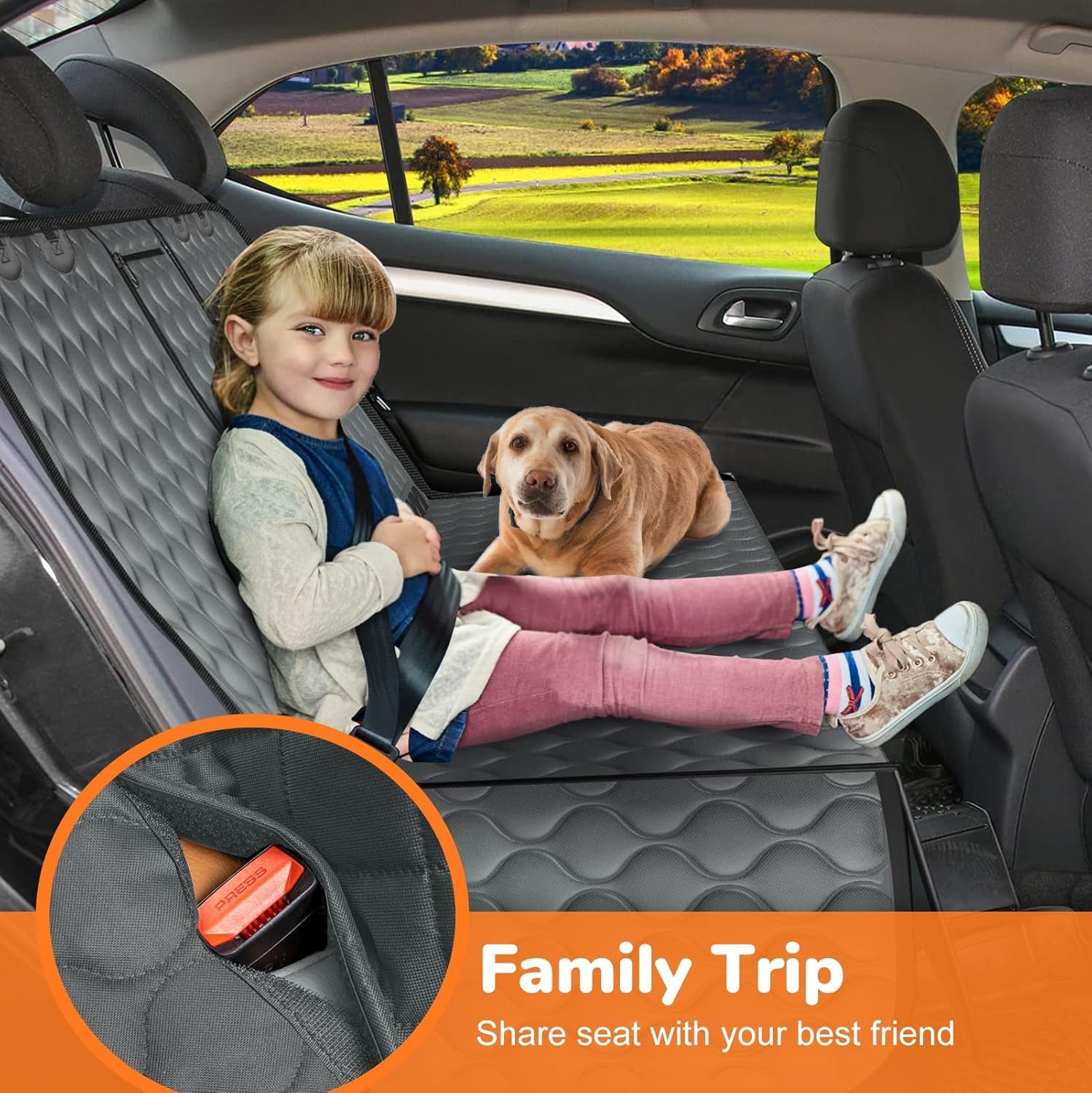 Waterproof Dog Car Seat Cover for Back Seat - Scratch Proof & Nonslip Backing & Bench Seat Cover, Quilted, Padded, Durable Pet Seat Protector for Cars Trucks and Suvs