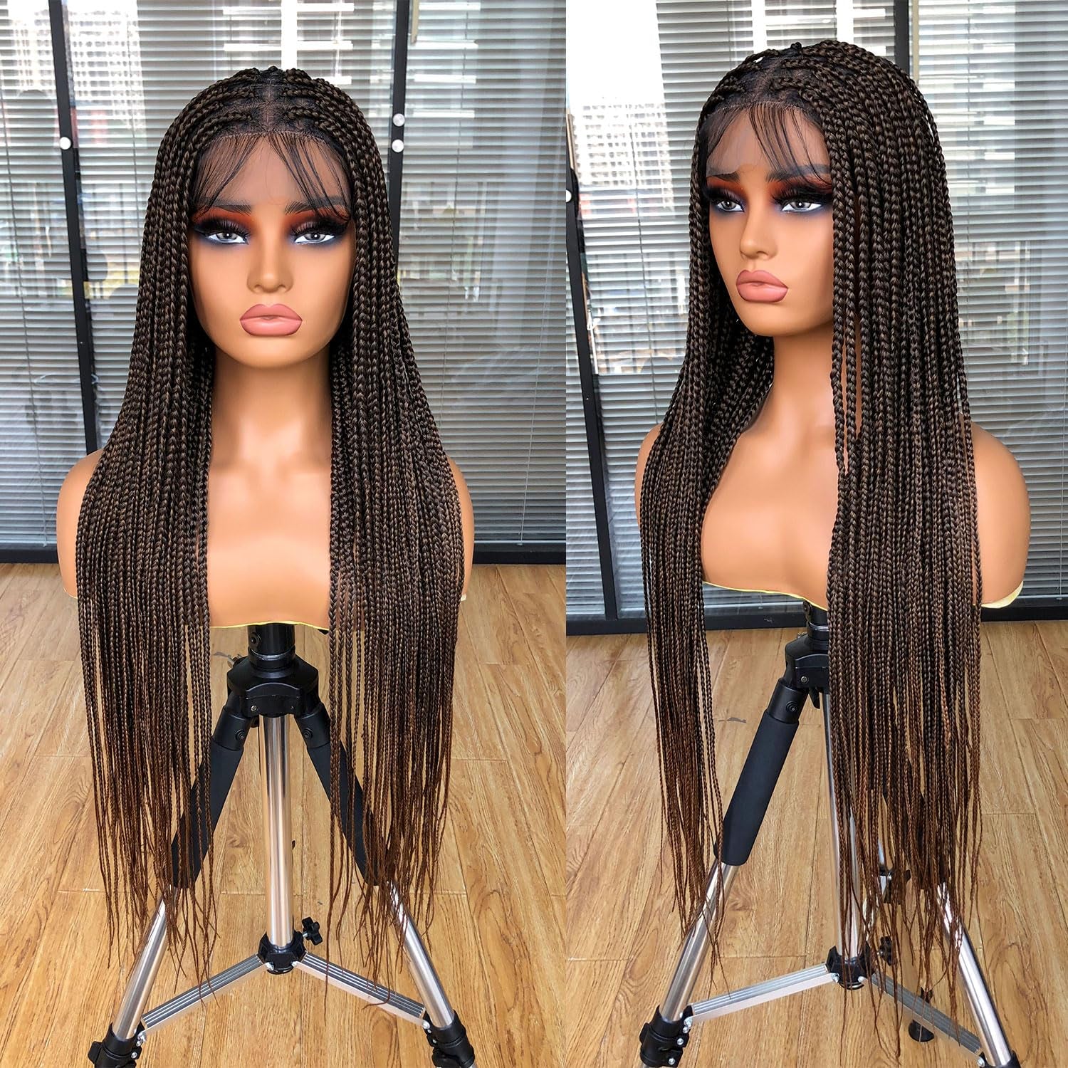 Runm 36" Full Double Lace Front Box Braided Wigs for Black Women Braids Lace Frontal Wig Synthetic Black Hand Braided Wigs with Baby Hair for Women(Ombre Blonde)