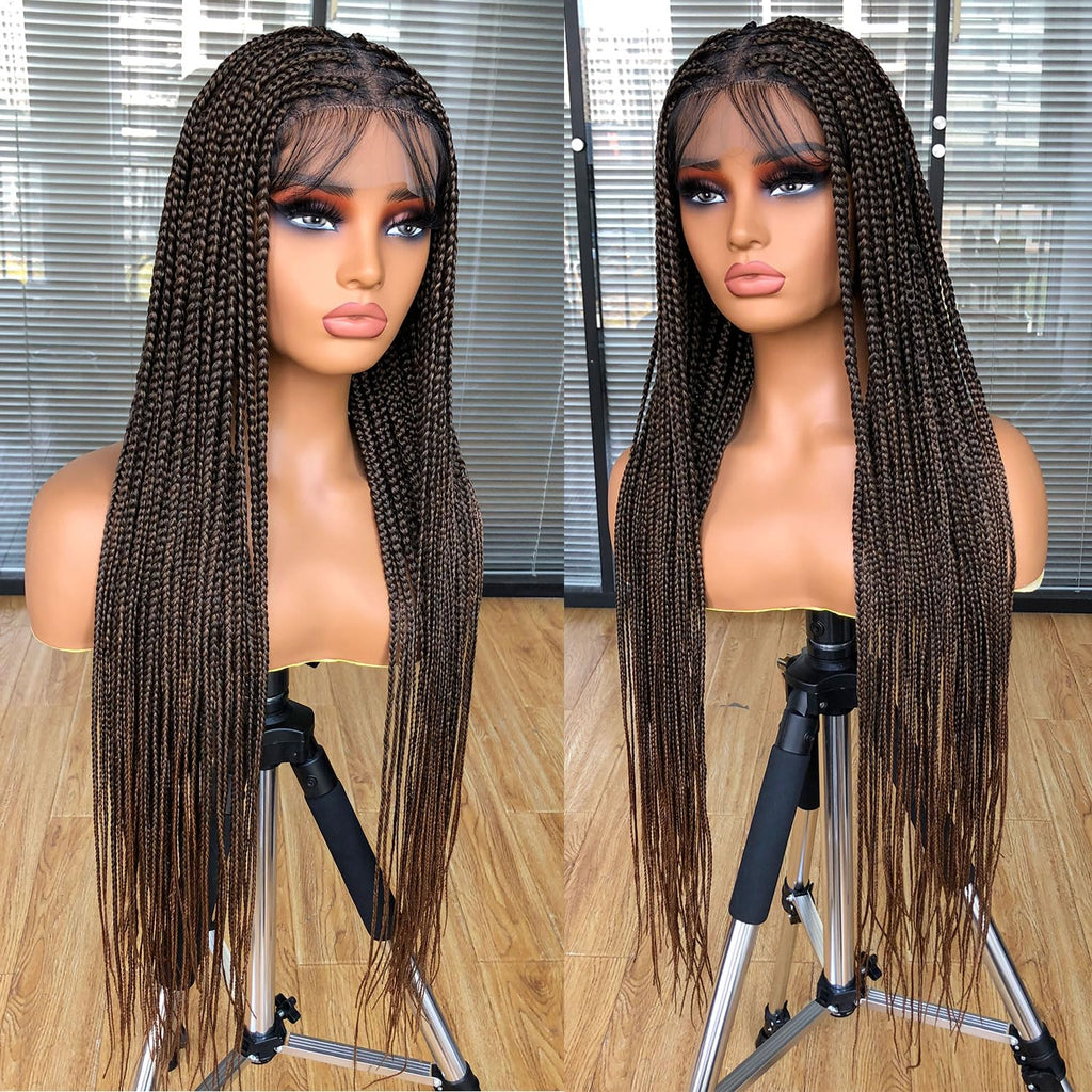 Runm 36" Full Double Lace Front Box Braided Wigs for Black Women Braids Lace Frontal Wig Synthetic Black Hand Braided Wigs with Baby Hair for Women(Ombre Blonde)
