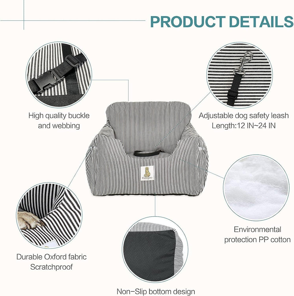 Dog Car Seat for Small Dogs,Fully Detachable and Washable Puppy Dog Booster Seats with Storage Pockets and Clip-On Safety Leash,Non-Slip Base Dog Bed Dual-Use for Car and Home (Blue)